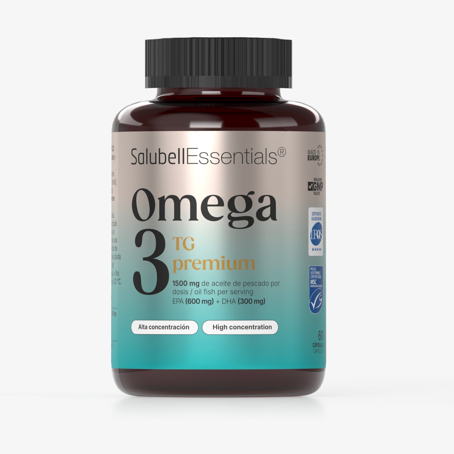 Omega 3 TG Premium Salubell, formato 60 cápsulas, 1500 mg de aceite de pescado con EPA 600 mg y DHA 300 mg