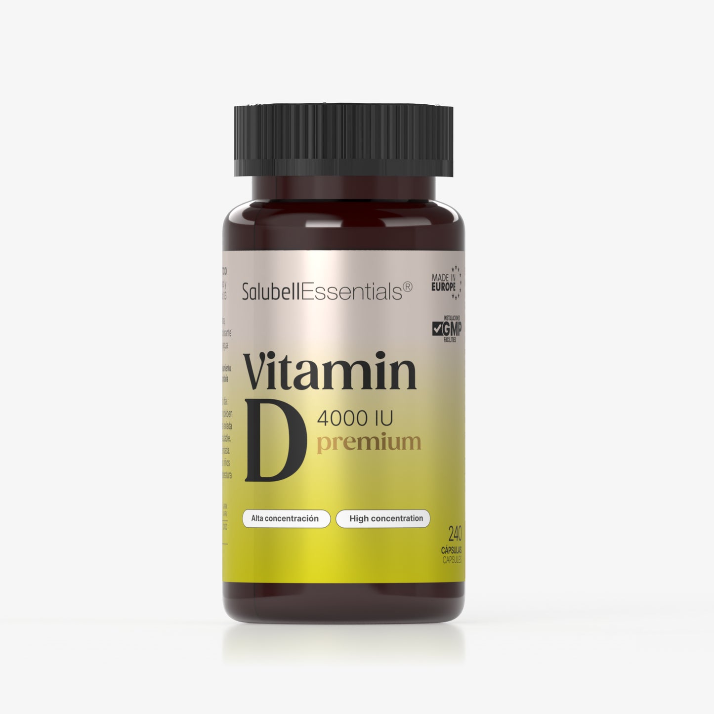 Vitamin D 4000 IU Premium Salubell Essentials, alta concentración, 240 cápsulas